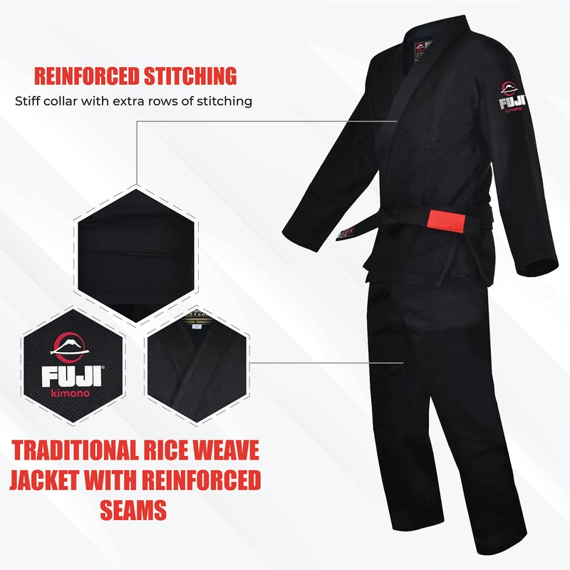 FUJI All-Around Brazilian Style Jiu Jitsu Uniform, Black (White Lettering), Size A2 - Image 4